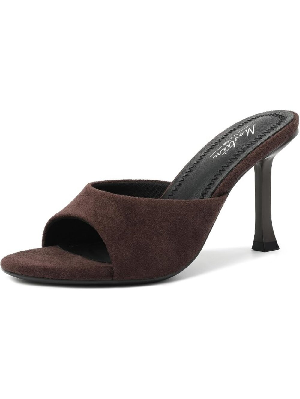 Women Dark Brown Round Toe Kitten Heels Stiletto Strapless Backless Party Sandal